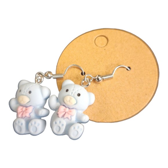 Blue Teddy Bear Earrings with Wire Hook - Picture 3 of 3